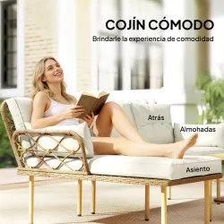 Conjunto de Jardín Exterior de Ratán con 1 Sofá de 2 Plazas 1 Sofá Esquinera y 1 Mesa de Centro Natural y Crema - Ogal.Es