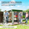 Cobertizo de Jardín Exterior 2,7 m² 234x132x185 cm con Triple Puerta Cerradura y Ranuras de Ventilación Verde - Ogal.Es