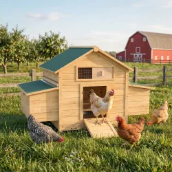 Gallinero de Madera para Exterior con 2 Nidos Bandeja Extraíble Perchas Techo Impermeable 150x100x96,5 cm Amarillo - Ogal.Es