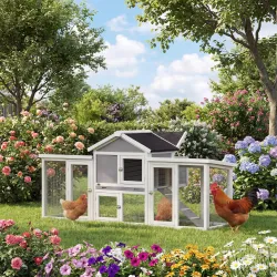 Gallinero para Exterior Grande de Madera 204x85x93 cm con Caja de Anidación Corral Bandeja Extraíble y Percha Gris - Ogal.Es