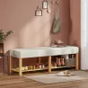 Banco Zapatero con Asiento Acolchado 2 Personas Estante Abierto Marco de Madera 140x44x48 cm Crema y Madera Natural - Ogal.Es