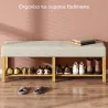 Banco Zapatero con Asiento Acolchado 2 Personas Estante Abierto Marco de Madera 140x44x48 cm Crema y Madera Natural - Ogal.Es