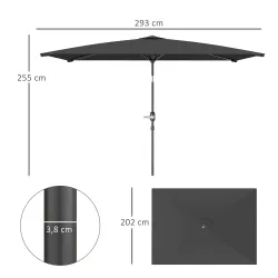 Sombrilla de Aluminio 198x294x255 Parasol Rectangular de Jardín Inclinable con Manivela y Poste Desmontable Gris - Ogal.Es
