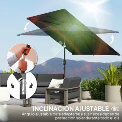 Sombrilla de Aluminio 198x294x255 Parasol Rectangular de Jardín Inclinable con Manivela y Poste Desmontable Gris - Ogal.Es