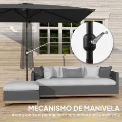 Sombrilla de Aluminio 198x294x255 Parasol Rectangular de Jardín Inclinable con Manivela y Poste Desmontable Gris - Ogal.Es