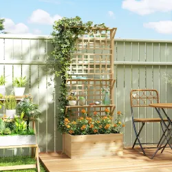 Jardinera con Enrejado y Techo de Madera para Plantas Trepadoras con 2 Estantes Drenaje y Forro 76x43,5x177 cm N... - Ogal.Es