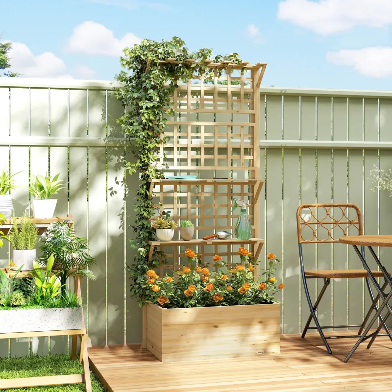 Jardinera con Enrejado y Techo de Madera para Plantas Trepadoras con 2 Estantes Drenaje y Forro 76x43,5x177 cm N... - Ogal.Es