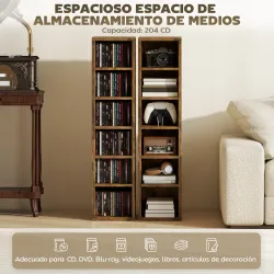 Set de 2 Estanterías para CDs y DVDs con 12 Compartimentos Estantes Ajustables 21x22,5x88,5 cm Marrón Rústico - Ogal.Es