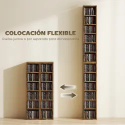 Set de 2 Estanterías para CDs y DVDs con 12 Compartimentos Estantes Ajustables 21x22,5x88,5 cm Marrón Rústico - Ogal.Es