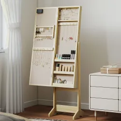 Espejo Joyero con Luces LED Armario para Joyas Armario Joyero de Pie con Espejo Entero Ángulo Ajustable Madera N... - Ogal.Es