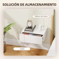 Set de 2 Mesillas de Noche de Pared Mesitas de Noche Flotantes con 1 Cajón para Dormitorio 40x30x15 cm Blanco - Ogal.Es