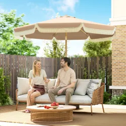 Sombrilla de Jardín Ø266x238 cm con Ángulo Ajustable Manivela y Toldo con Flecos Decorativos para Patio Terraza ... - Ogal.Es