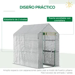 Invernadero de Jardín Tipo Caseta Invernadero de Exterior con 2 Niveles 4 Estantes Puerta Enrollable Marco de Ac... - Ogal.Es