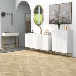 Aparador de Salón de 4 Puertas con Estantes Ajustables y Patas Doradas 140x40x75 cm para Entrada Dormitorio Blanco - Ogal.Es