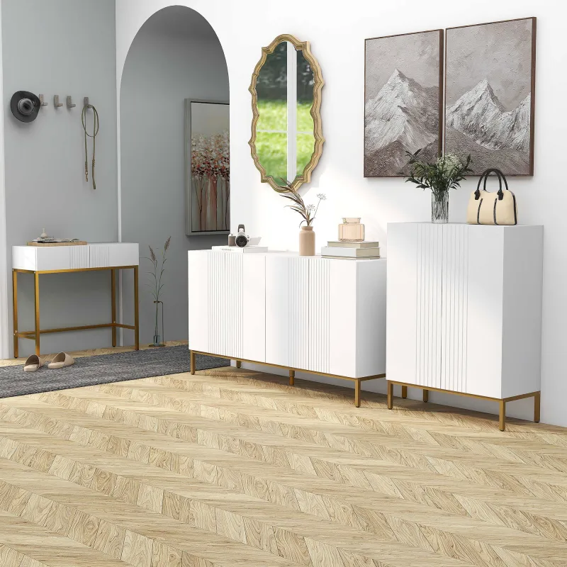 Aparador de Salón de 4 Puertas con Estantes Ajustables y Patas Doradas 140x40x75 cm para Entrada Dormitorio Blanco - Ogal.Es