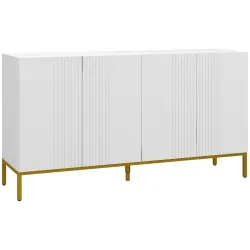 Aparador de Salón de 4 Puertas con Estantes Ajustables y Patas Doradas 140x40x75 cm para Entrada Dormitorio Blanco - Ogal.Es