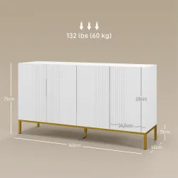 Aparador de Salón de 4 Puertas con Estantes Ajustables y Patas Doradas 140x40x75 cm para Entrada Dormitorio Blanco - Ogal.Es