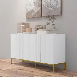 Aparador de Salón de 4 Puertas con Estantes Ajustables y Patas Doradas 140x40x75 cm para Entrada Dormitorio Blanco - Ogal.Es