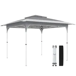 Carpa Plegable 3,5x3,5 m Pop-up con Altura Ajustable 3 Niveles Doble Techo Cierre Central y Bolsa UPF50+ Gris - Ogal.Es