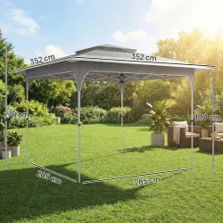 Carpa Plegable 3,5x3,5 m Pop-up con Altura Ajustable 3 Niveles Doble Techo Cierre Central y Bolsa UPF50+ Gris - Ogal.Es
