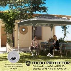 Carpa Plegable 3,5x3,5 m Pop-up con Altura Ajustable 3 Niveles Doble Techo Cierre Central y Bolsa UPF50+ Gris - Ogal.Es