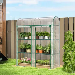 Invernadero Pequeño de 3 Niveles 2 Puertas Enrollables Marco de Acero Cubierta de Plástico 143x46x164 cm Transpa... - Ogal.Es