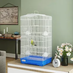 Jaula para Pájaros Pajarera de Metal con 4 Comederos 3 Perchas Columpio y Bandeja Extraíble Asa 46,5x35,5x92 cm ... - Ogal.Es