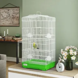 Jaula para Pájaros Pajarera de Metal con 4 Comederos 3 Perchas Columpio y Bandeja Extraíble Asa 46,5x35,5x92 cm ... - Ogal.Es