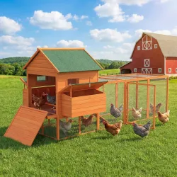Gallinero de Madera Grande Exterior con 2 Nidos Corral Techo Asfáltico Bandeja Extraíble y Rampa 347x160x150 cm ... - Ogal.Es
