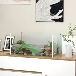 Acuario para Tortugas Terrario de Tortugas con Plataforma Rampa y Vista Panorámica 360° 60x35x28 cm Blanco - Ogal.Es