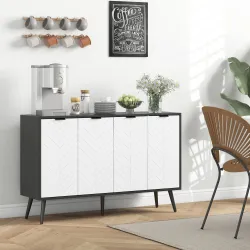 Aparador de 4 Puertas Aparador de Salón Estantes Ajustables Patas de Madera para Cocina Blanco y Negro 120x35x77... - Ogal.Es