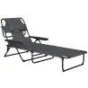 Tumbona Plegable Respaldo Ajustable Orificio de Lectura Reposacabezas y Brazos Carga 120 kg 145x72x89 cm Gris Os... - Ogal.Es