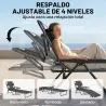 Tumbona Plegable Respaldo Ajustable Orificio de Lectura Reposacabezas y Brazos Carga 120 kg 145x72x89 cm Gris Os... - Ogal.Es