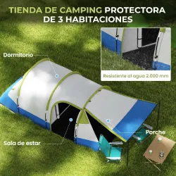 Tienda de Campaña Plegable para 2 Personas 2 Habitaciones Bolsa de Transporte 420x200x150 cm Azul Oscuro y Verde - Ogal.Es