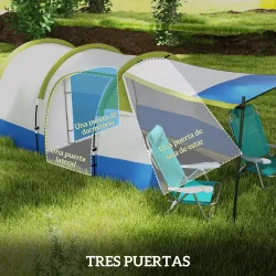 Tienda de Campaña Plegable para 2 Personas 2 Habitaciones Bolsa de Transporte 420x200x150 cm Azul Oscuro y Verde - Ogal.Es