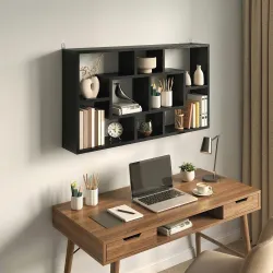 Estante de Pared Decorativo Estantería para Libro, CDs con 8 Cubos 85x14,5x47,5 cm Negro - Ogal.Es