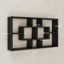 Estante de Pared Decorativo Estantería para Libro, CDs con 8 Cubos 85x14,5x47,5 cm Negro - Ogal.Es