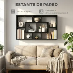 Estante de Pared Decorativo Estantería para Libro, CDs con 8 Cubos 85x14,5x47,5 cm Negro - Ogal.Es