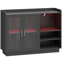 Mueble de Bar con Luces LED RGB y Botellero para 12 Botellas Armario Buffet para Vinos para Comedor Salón Negro - Ogal.Es