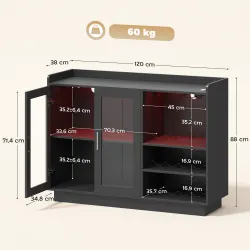 Mueble de Bar con Luces LED RGB y Botellero para 12 Botellas Armario Buffet para Vinos para Comedor Salón Negro - Ogal.Es