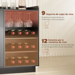 Mueble de Bar con Luces LED RGB y Botellero para 12 Botellas Armario Buffet para Vinos para Comedor Salón Negro - Ogal.Es
