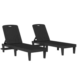 Conjunto de 2 Tumbonas Reclinables de Plástico PP con Bandeja Lateral Respaldo Ajustable 5 Niveles 192x57x28,5 c... - Ogal.Es