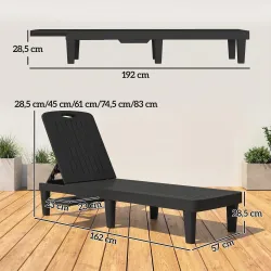 Conjunto de 2 Tumbonas Reclinables de Plástico PP con Bandeja Lateral Respaldo Ajustable 5 Niveles 192x57x28,5 c... - Ogal.Es
