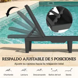 Conjunto de 2 Tumbonas Reclinables de Plástico PP con Bandeja Lateral Respaldo Ajustable 5 Niveles 192x57x28,5 c... - Ogal.Es
