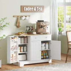 Aparador de Cocina Armario de Cocina 3 Estantes de Puerta Cajón Estantes Ajustables para Comedor 105x40x83 cm Bl... - Ogal.Es