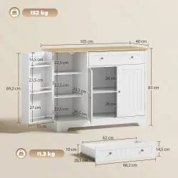 Aparador de Cocina Armario de Cocina 3 Estantes de Puerta Cajón Estantes Ajustables para Comedor 105x40x83 cm Bl... - Ogal.Es