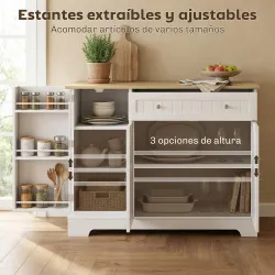 Aparador de Cocina Armario de Cocina 3 Estantes de Puerta Cajón Estantes Ajustables para Comedor 105x40x83 cm Bl... - Ogal.Es