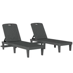 Conjunto de 2 Tumbonas Reclinables de Plástico PP con Bandeja Lateral Respaldo Ajustable 5 Niveles 192x57x28,5 c... - Ogal.Es
