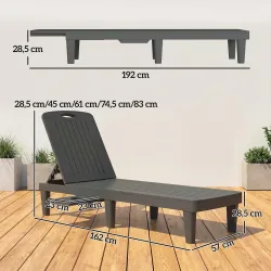Conjunto de 2 Tumbonas Reclinables de Plástico PP con Bandeja Lateral Respaldo Ajustable 5 Niveles 192x57x28,5 c... - Ogal.Es