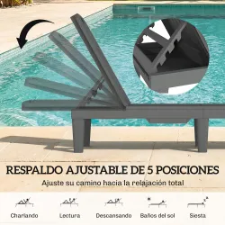 Conjunto de 2 Tumbonas Reclinables de Plástico PP con Bandeja Lateral Respaldo Ajustable 5 Niveles 192x57x28,5 c... - Ogal.Es